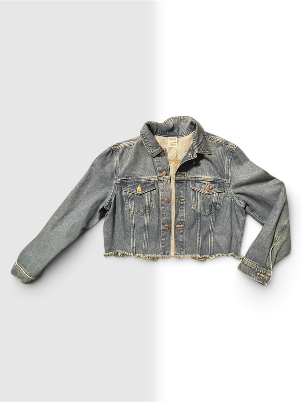 PINK Victoria's Secret Distressed Cropped Denim Jacket - Washed Blue